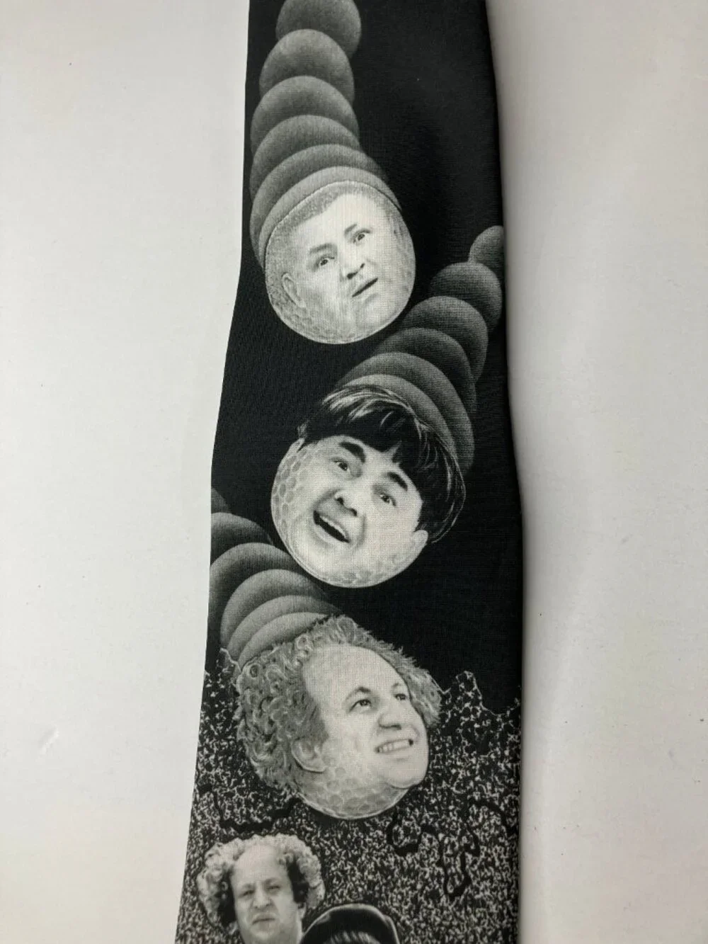 Vintage 90's RALPH MARLIN Men’s Tie Black White Three Stooges Golfing Novelty